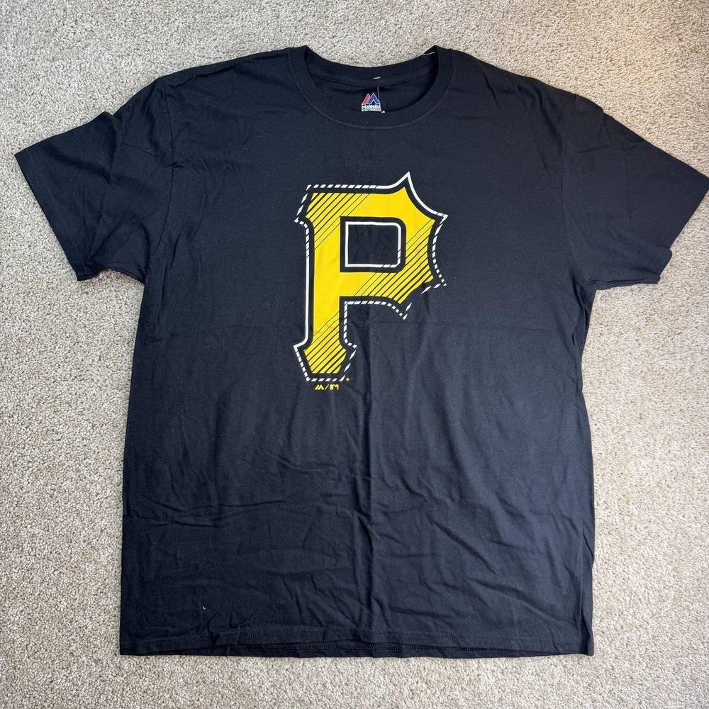 Pittsburgh Pirates Shirt Mens XL Black MLB Baseball Majestic P Logo Tee